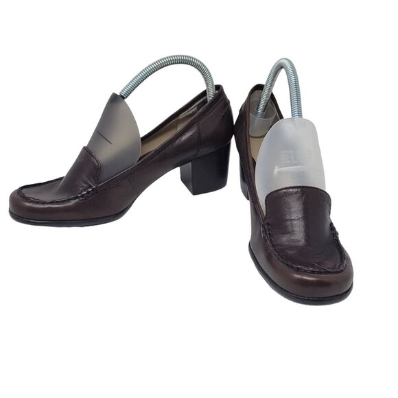 Bandolino Womens Slip On Stacked Heel Dress Shoe Size 8.5 M Brown Leather Upper - Picture 1 of 9